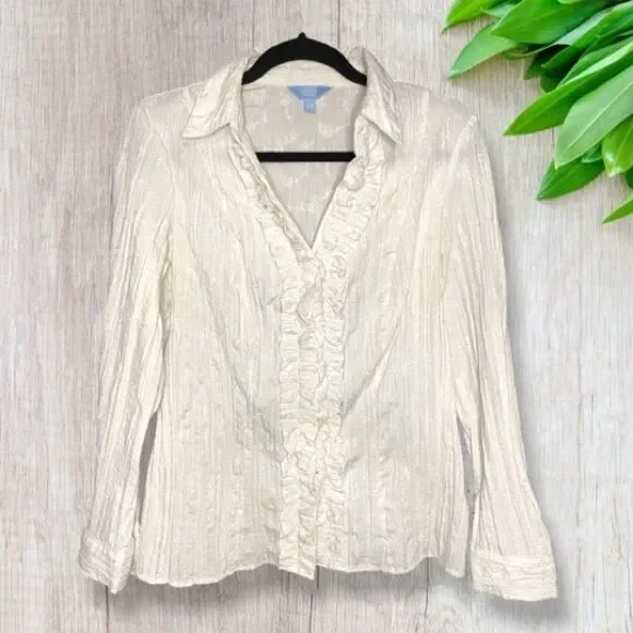 Denver Hayes White Womens Button Down V Neck Shirts Long Sleeve. - Picture 4 of 14